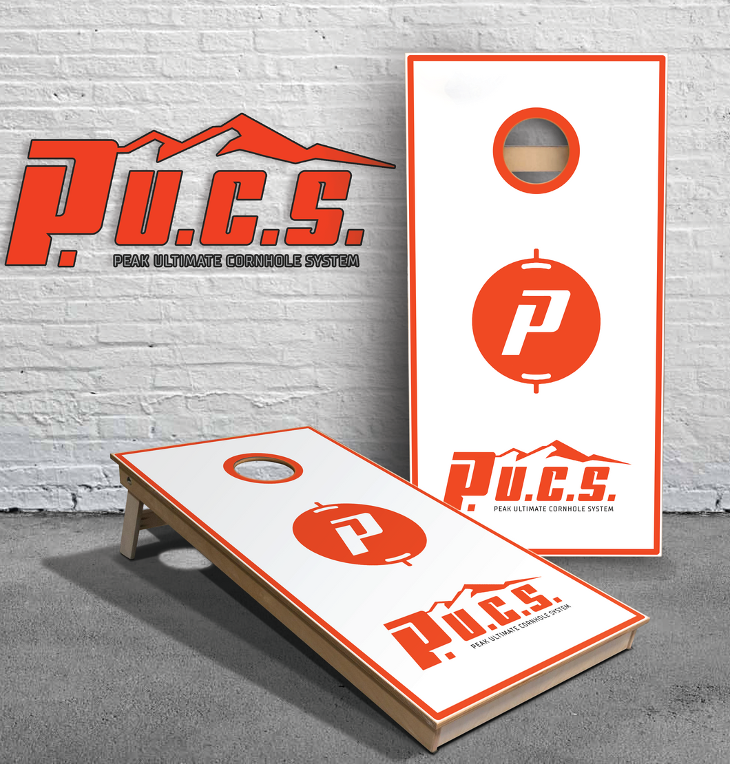 Cornhole Boards - PUCS Logos on White